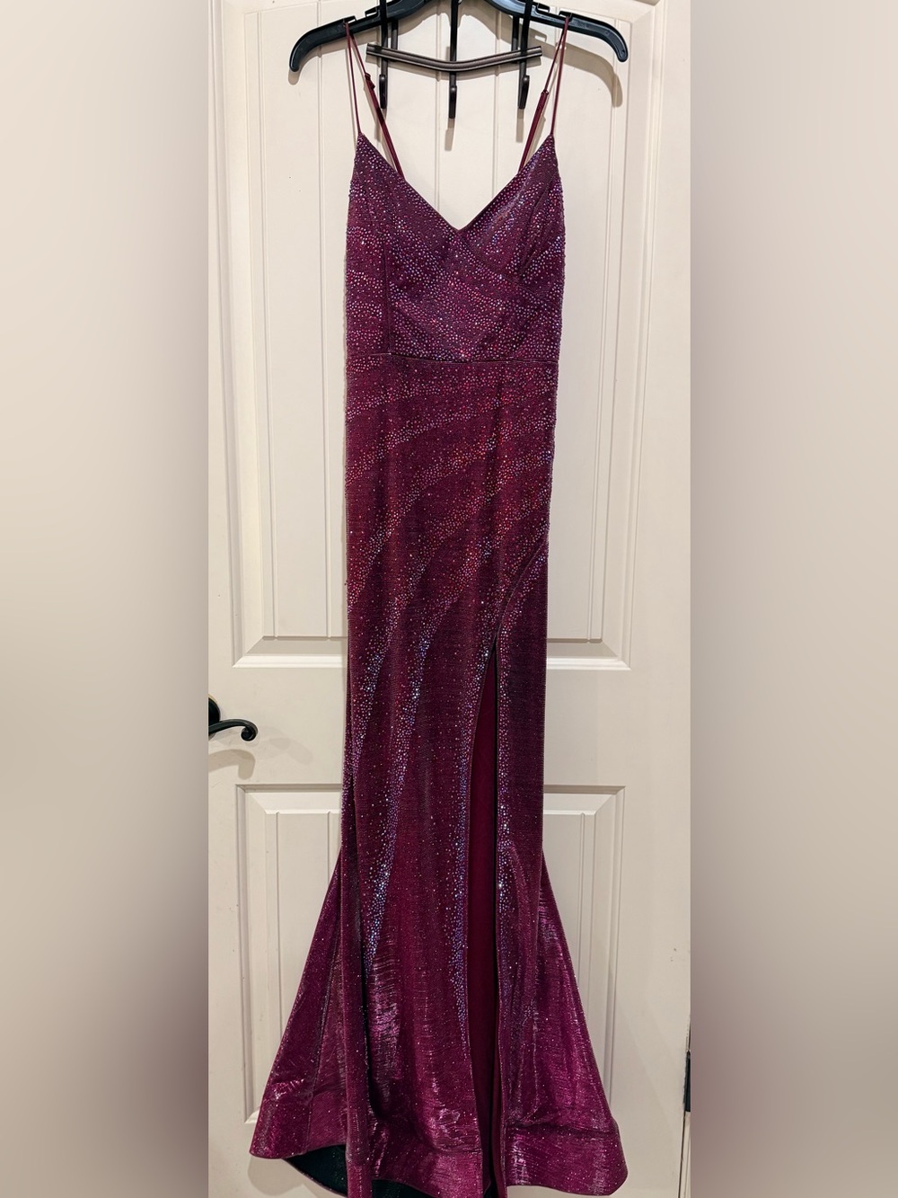 Sparkling Deep Magenta Sequin Prom Gown with Slit - Juniors 13